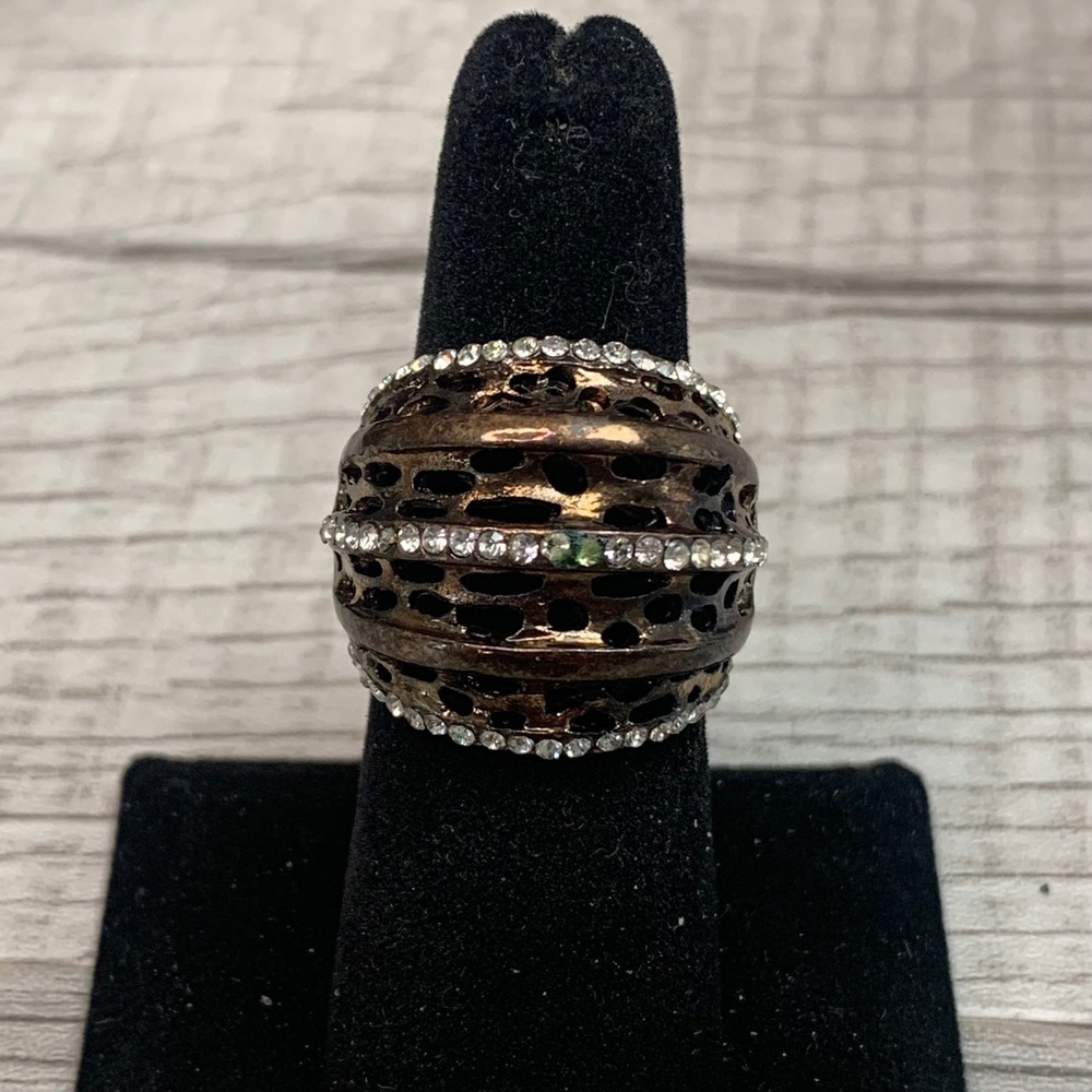Paparazzi Bronze Tone Filigree Dome Rhinestone Stretch Ring 5356